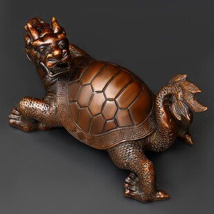 玄武摆件福寿龙龟回首龙龟黄铜龙头龟家用办公室桌面装饰赑屃霸下