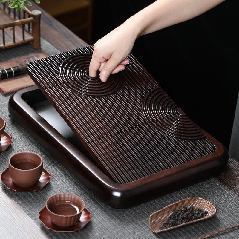 黑檀木茶盘实木茶台现代简约排蓄水茶海托盘中式单层干泡茶盘家用