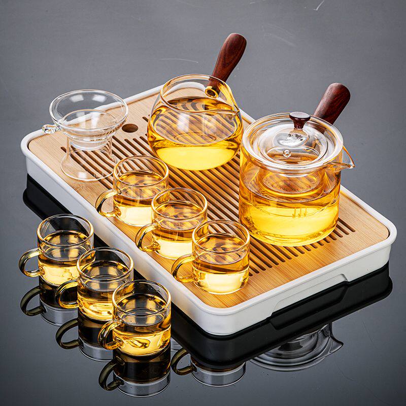 玻璃茶具套装家用透明简约茶盘小型功夫茶杯泡茶壶办公室喝茶整套