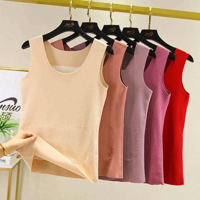 德绒背心女秋冬季无痕保暖吊带内搭加绒加厚双面绒纯棉大码打底衫