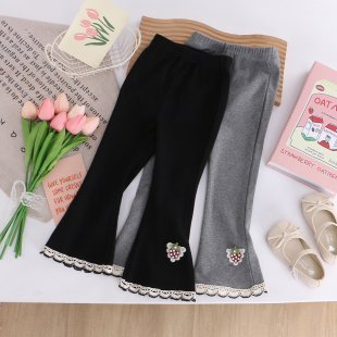 春秋季 女孩洋气时髦裤 新款 蕾丝花边外穿长裤 子 儿童装 女童喇叭裤