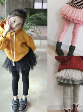 女童裙裤春秋装新款女孩假两件篷篷裤裙宝宝外穿洋气长裤打底裤