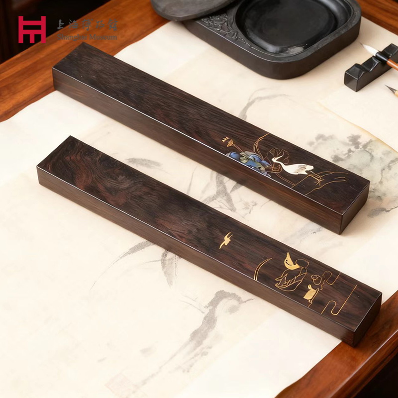 上海博物馆紫光檀黄铜镇尺镇纸莲塘乳鸭文房四宝文创生日礼物长辈