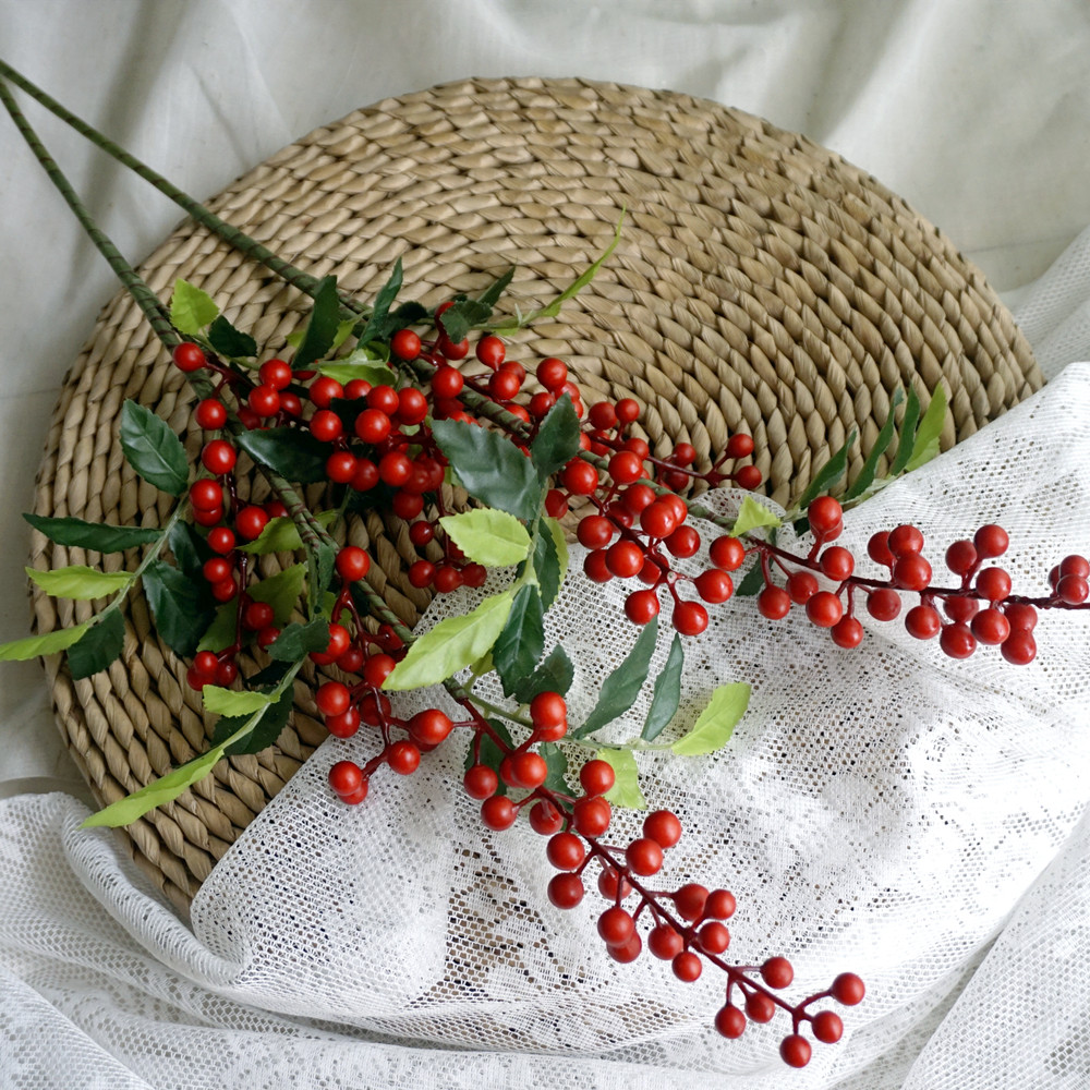 仿真浆果树枝红果子假花干枝幸运果中式家居室内绿植插花装饰摆件