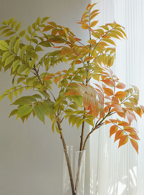 仿真绿植假花漆木树叶长枝紫藤叶落地客厅装饰花卉北欧香椿树叶摆