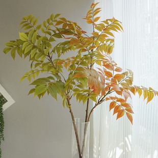 仿真綠植假花漆木樹葉長枝紫藤葉落地客廳裝 飾花卉北歐香椿樹葉擺