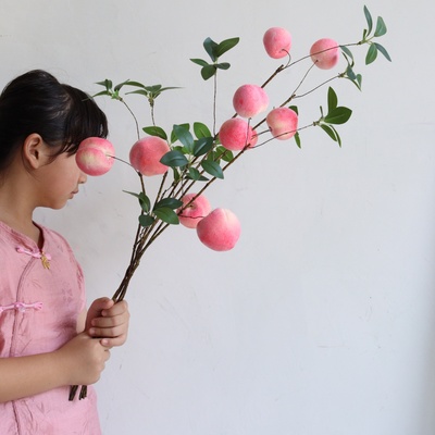 仿真桃子枝条水蜜桃果枝假花装饰