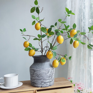 北欧家居装饰仿真柠檬果实长枝树枝客厅餐桌摆放花卉高端花艺摆设