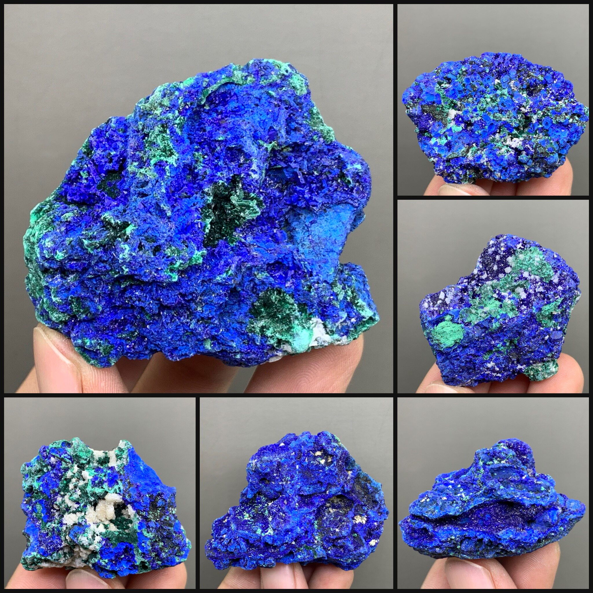 赞比亚蓝铜矿孔雀石天然矿物晶体矿石标本收藏观赏原石摆件蓝色
