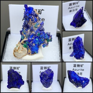 摩洛哥蓝铜矿天然矿物晶体矿石标本收藏观赏原石摆件猫矿盒子矿