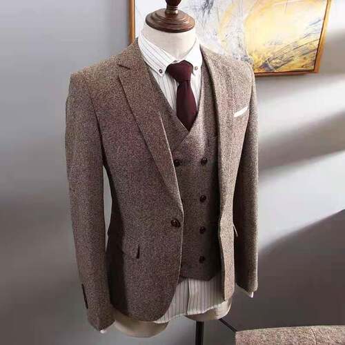 新品西服套装男商务正装三件套修身职F业韩版英式复古西装新郎结
