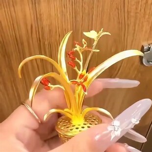 优选金兰b花摆件复古新中式兰花清供小众设计客厅书桌装饰品精致