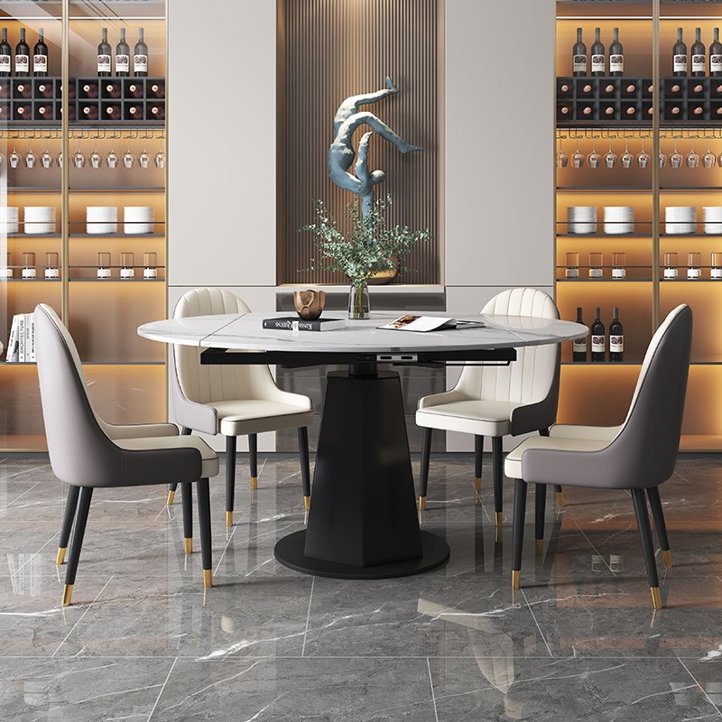 优选网红岩板餐桌椅组合现代简约轻奢旋转伸缩P折叠家用小户型圆