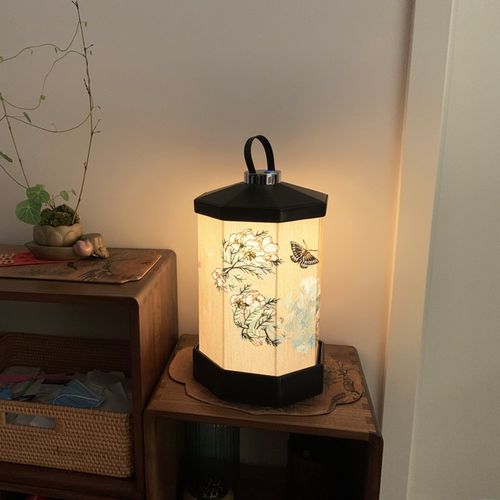 优选台灯美学刺绣新中式r手提灯便捷式充电皮质氛围灯卧室灯床头