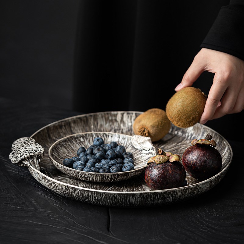 优选 高档轻奢茶桌台茶几水果托盘K 家用茶具配件陶瓷果盘茶