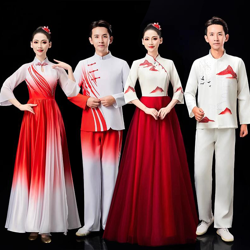 精选歌唱祖国合唱团万疆演出x服女长裙学生爱国风朗诵比赛红歌表