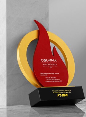 优选红色火焰奖杯创意圆形金属火B炬种消防知识竞赛比武比赛奖牌