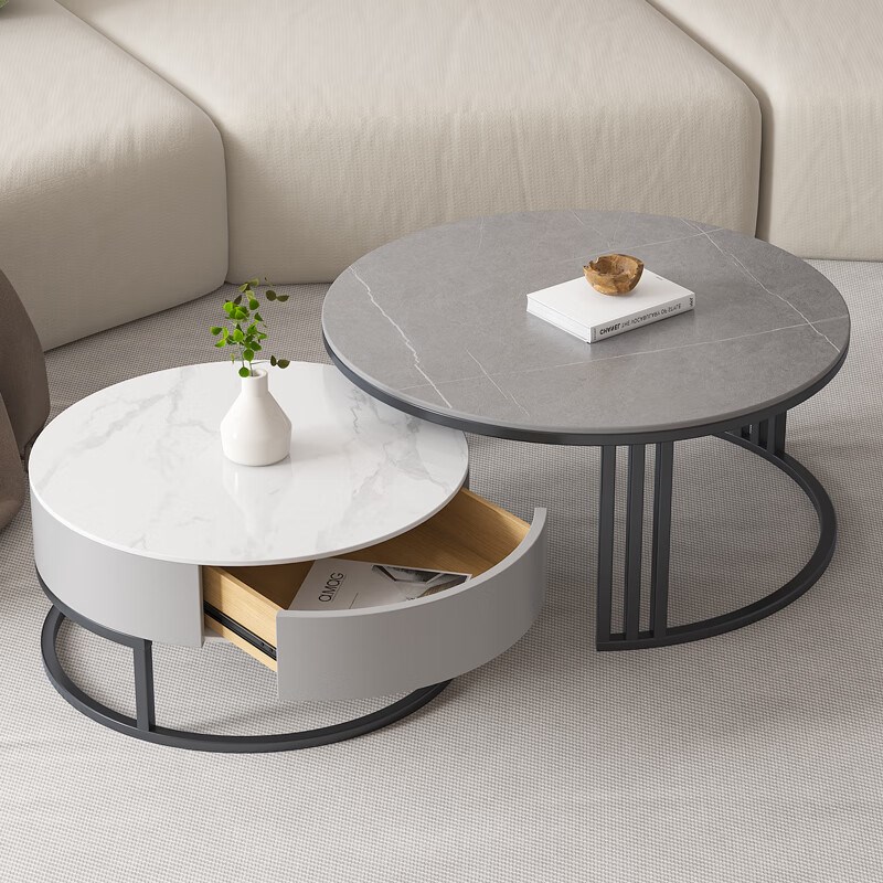 新款茶几小桌子圆形创意轻奢现代简约G家用小户型岩板茶几高级感