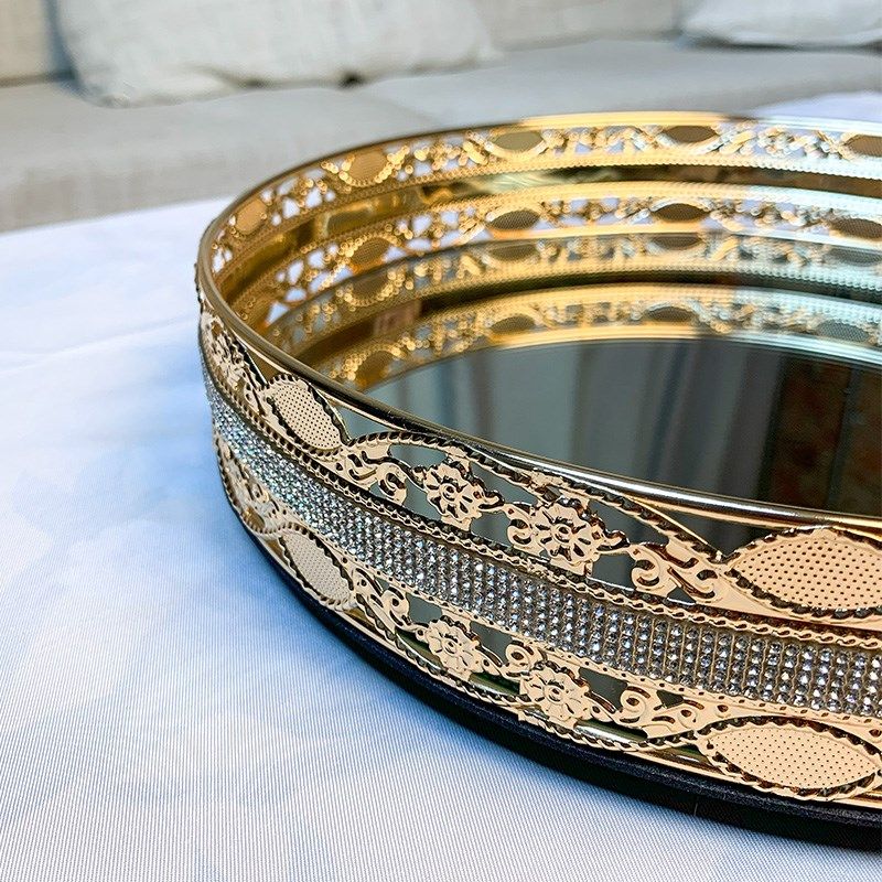 优选欧式奢华水钻玻璃托盘家v用客厅茶几水果糖果干果盘创意装饰