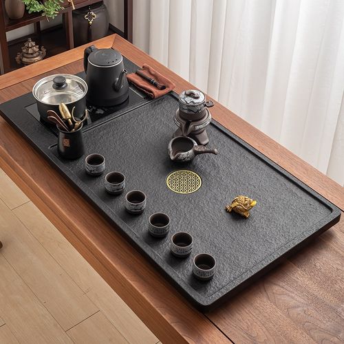 优选天然整块乌金石茶盘全自动烧水一体功M夫茶具套装石材茶台茶