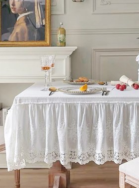 新款蕾丝餐桌布欧式inqs轻奢风防水白色圆桌布茶几套罩长方形台布