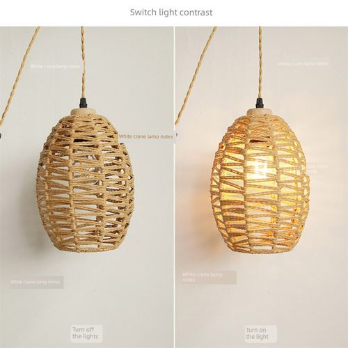 优选覆古吊灯DIY落地s灯纸绳灯笼插头无冲孔咖啡茶室入口民宿中式