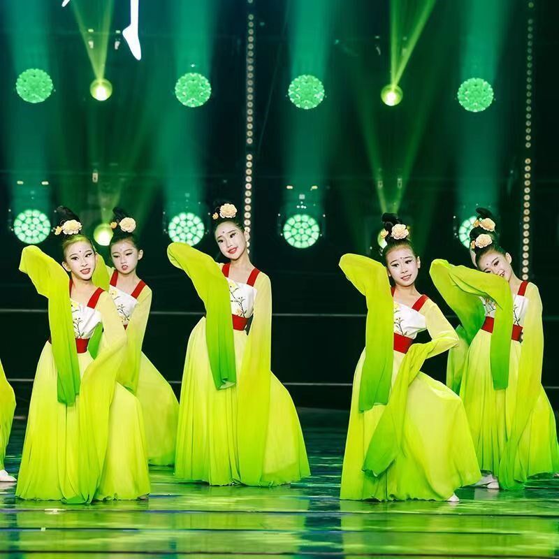 优选少儿水袖舞蹈服踏春行古典舞演出服采薇中国S风练功服夏汉唐 - 实物图