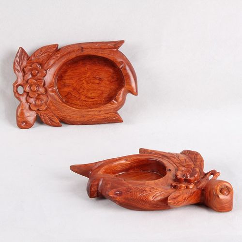 优选缅甸花梨木中式实木烟灰缸木质实木覆L古创意雕刻做旧红木工