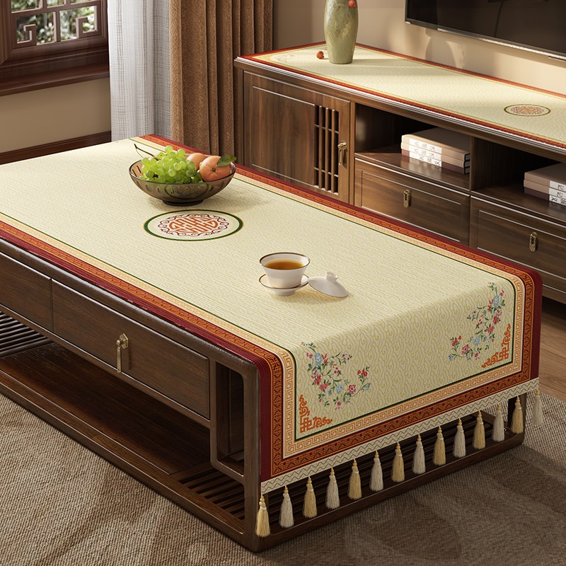 新款新中式茶几布桌布轻奢高级感台布客厅长方形T餐边柜电视柜防