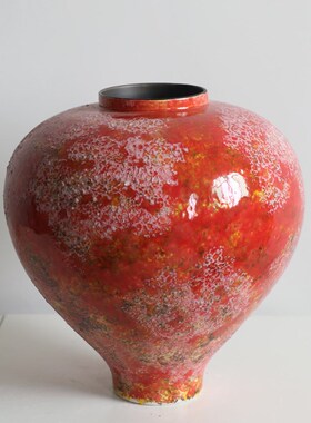 优选红色c圆陶瓷花瓶现代新中式客厅插花摆件样板间民宿玄关高级