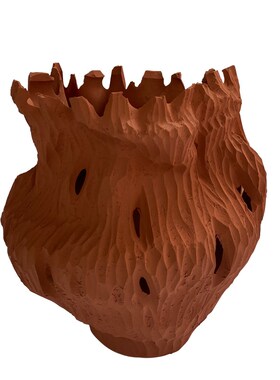 优选新中式自然侘寂砖红色手工陶瓷插花器摆件样T板间书房茶室玄