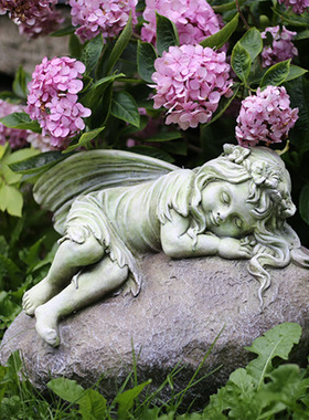 优选户外新款庭院儿童创意美式乡村E园艺品装饰树脂仿古石头花仙