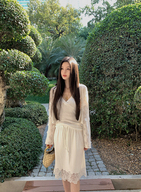 MINI STUDIO徐琳  「白色浪漫」气质感松紧腰蕾丝花边直筒半身裙