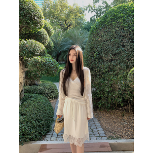 MINI 「白色浪漫」气质感松紧腰蕾丝花边直筒半身裙 STUDIO徐琳