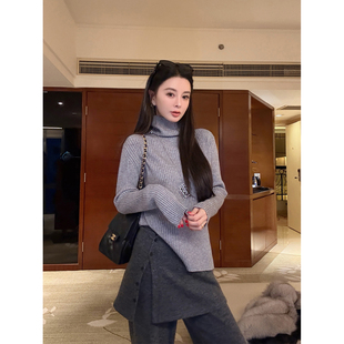 11.11 徐琳「慵懒纸片人」高领堆堆领竖坑条针织多色毛衣 10AM