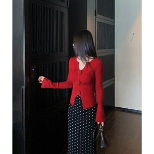 波点半裙套装 MINI 针织衫 徐琳「玫瑰故事」红色花朵长袖 女 STUDIO