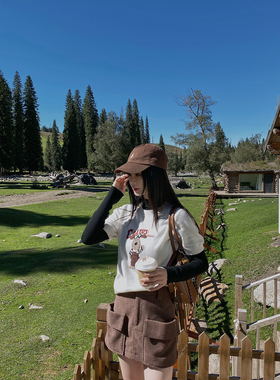 MINI STUDIO徐琳「韩系博主」可爱ins风小狗提花刺绣针织中袖上衣