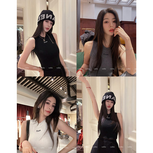 徐琳美式复古背心挖肩美利奴