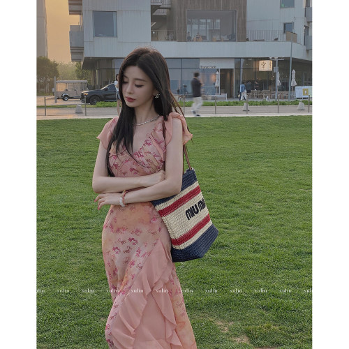 徐琳mini皱碎花长短款连衣裙