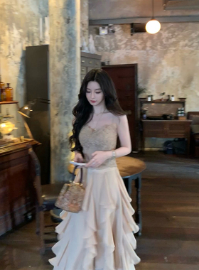 MINI STUDIO徐琳  「暮色沙金」法式浪漫感层叠不规则荷叶边半裙