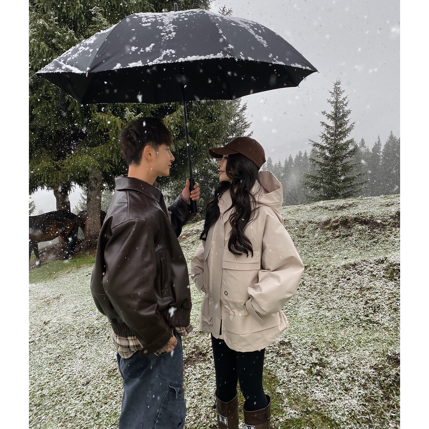 徐琳mini工装风甜系收褶羽绒外套