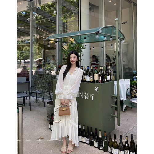 徐琳mini雪纺皱法式仙女连衣裙