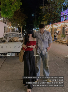 MINI STUDIO徐琳「随性腔调」缎面高级感拼接花边鱼尾裙高腰长裙