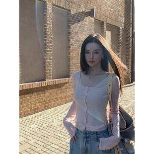 MINISTUDIO徐琳「蜜桃白月光」纯欲感假两件拼接修身 上衣早秋 开衫