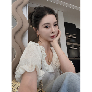 STUDIO徐琳「午后花园」u型领泡泡袖 MINI 10AM 马海毛毛衣