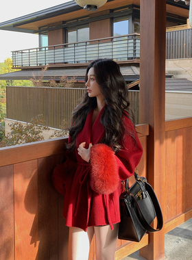 12/2  10AM  徐琳 「沪上千金」100羊毛系带收腰狐狸毛双面呢大衣