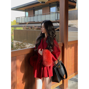 徐琳 10AM 「沪上千金」100羊毛系带收腰狐狸毛双面呢大衣