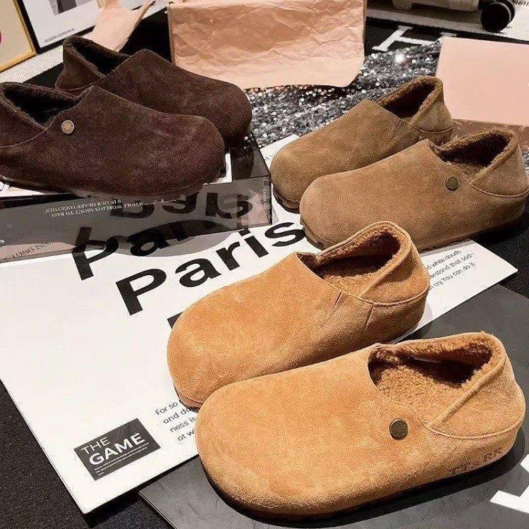 全包两穿懒人勃肯鞋女款2025年新款冬季加绒棉鞋一脚蹬毛毛鞋子