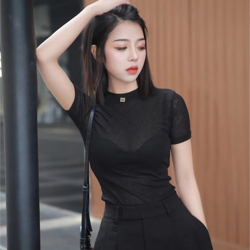 微透网纱冰丝百搭女上衣短袖T恤