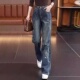 女2025秋季 阔腿拖地裤 新款 高腰宽松显瘦窄版 子 时尚 重工刺绣牛仔裤